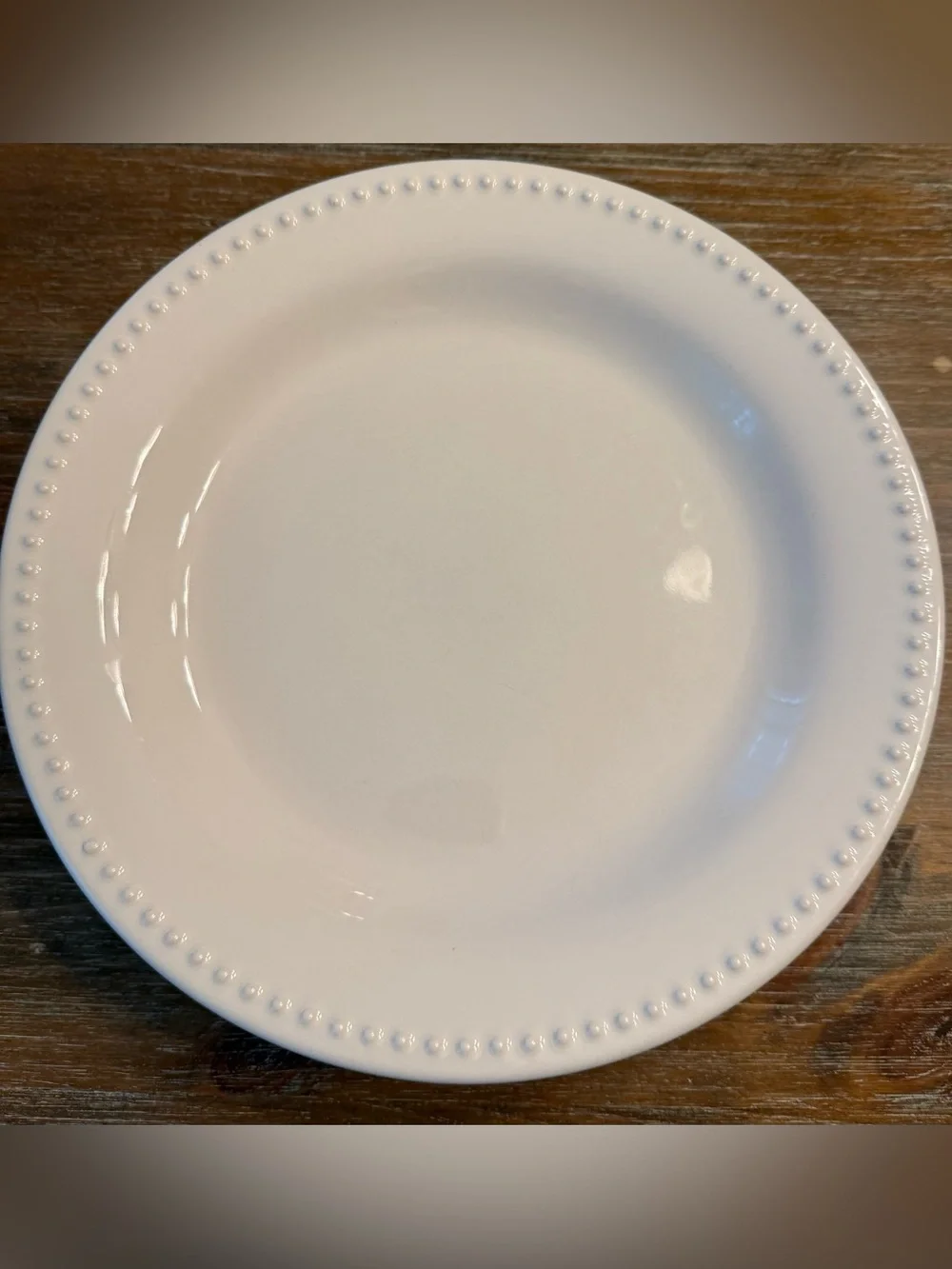 SET OF (10) POTTERY BARN EMMA BEADED STONEWARE DINNER PLATES